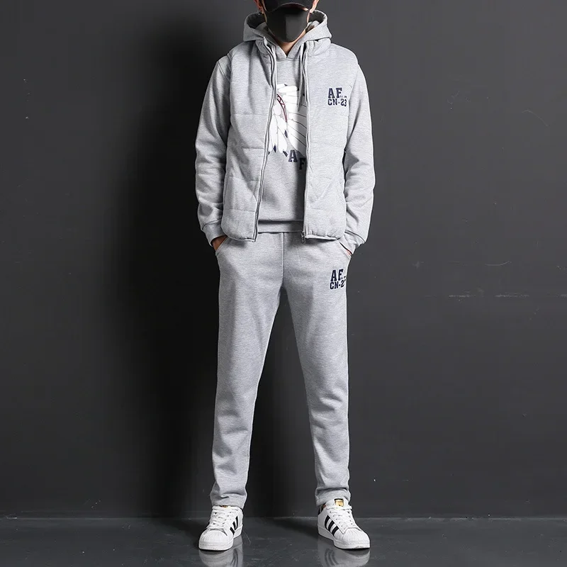 3 قطع مجموعة هوديس سترة السراويل الرجال عادية بذلة رياضية الملابس معاطف الشتاء سميكة الدافئة رياضية للرجال المطبوعة الرجال مجموعة سترة