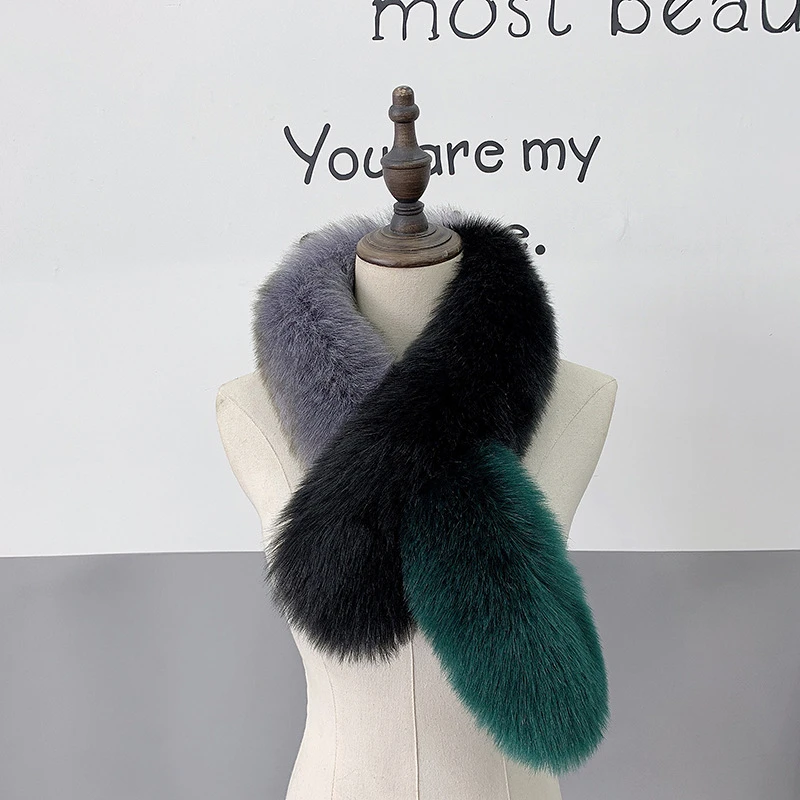 

Faux Fur Scarf for Women Cross Furry Scarf Winter Patchwork Thick Warm Neck Collar Scarves Elegant Plush Rabbit Fur Collars