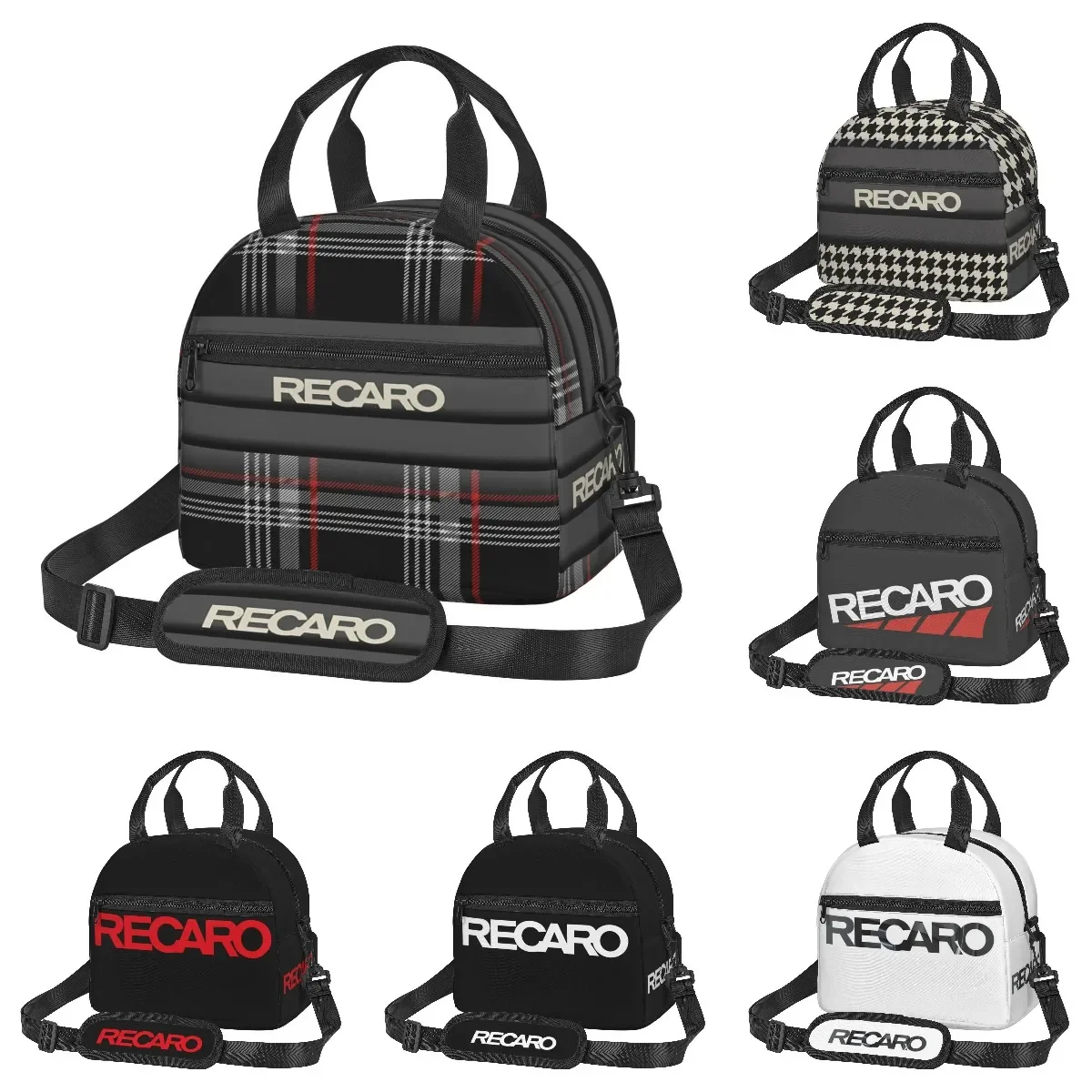 Recaros شعار طباعة حقيبة الغداء مع حزام الكتف معزول حمل حقيبة لمكتب تخزين المواد الغذائية المحمولة الحرارية برودة بينتو صندوق