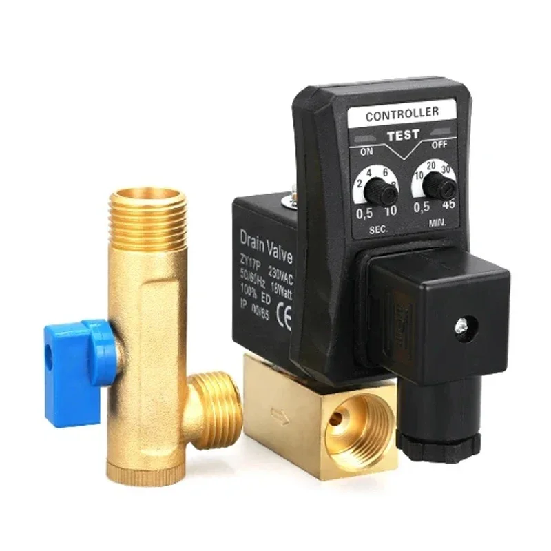 AC 220V 1/2 Inch Electronic Drain Valve Electric Timer Auto Water Valve Solenoid Valve for Air Compressor Condensate