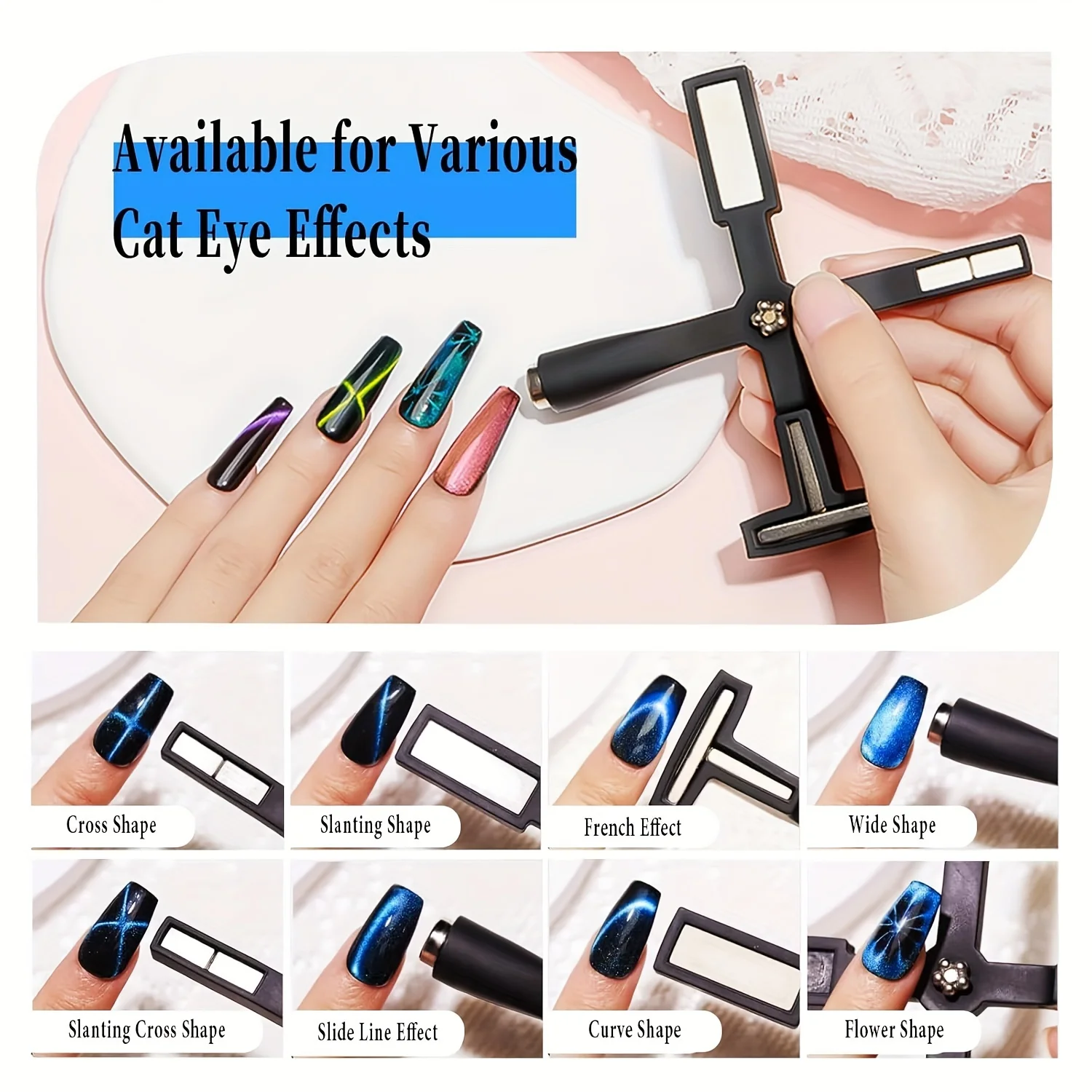 5 in 1 Nail Art Magnete Stick Cat Eye Gel magnetico per smalto gel per unghie Bordo magnetico multifunzione Strumento per unghie Magnete forte a croce