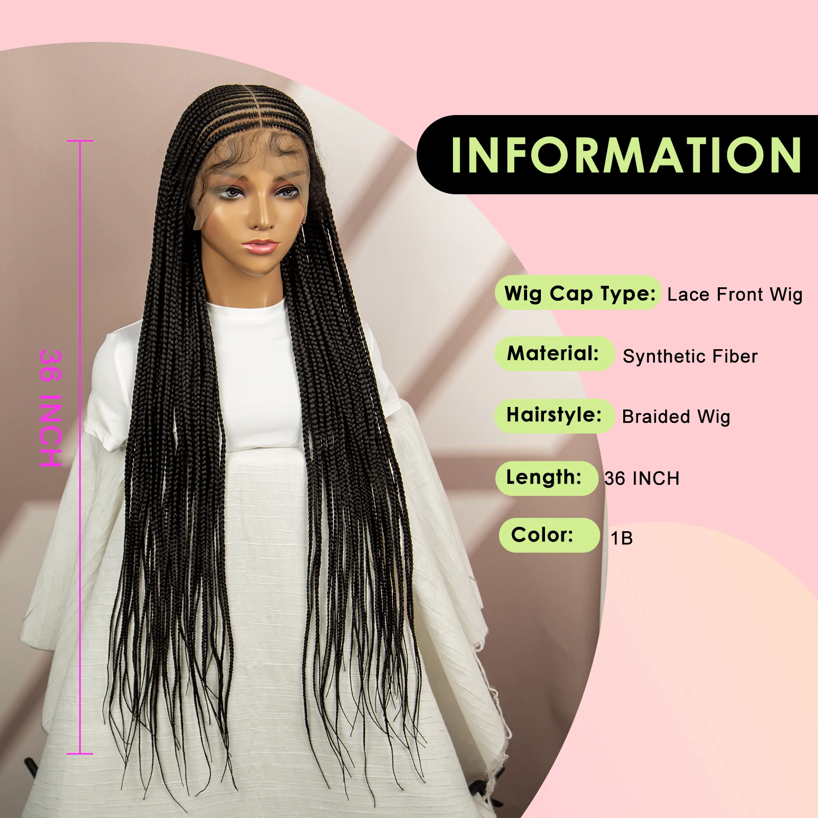 Stylish Synthetic Braided Wigs 36 Inches Full Lace Braided Wig with Baby Hair for Black Women Knotless Briads Wigs