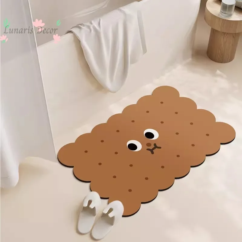 Cartoon bathroom floor mat, dirt-resistant and easy to take care of, diatom mud floor mat, biscuits, bathroom door floor mat