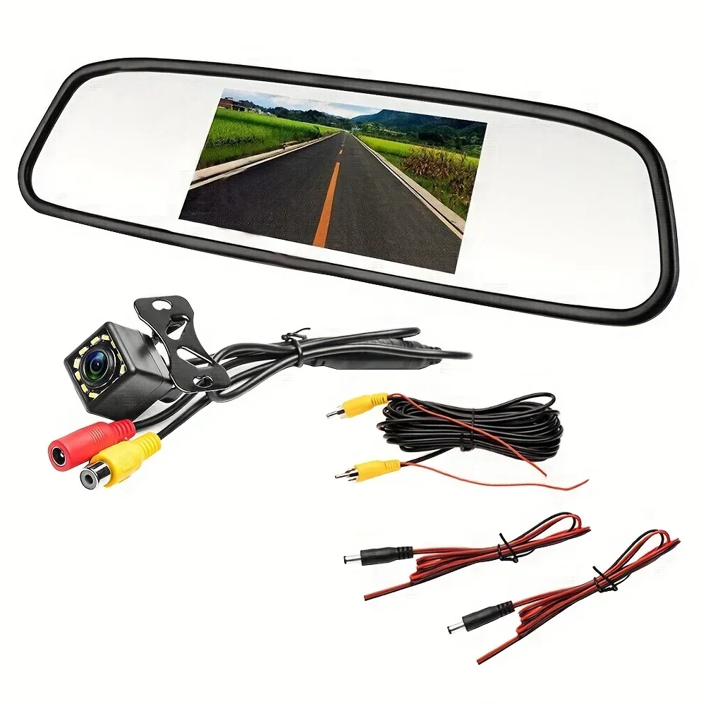 HD 4.3'' TFT LCD Mirror Monitor with 12LED Night Vision Backup Camera - HD Viewing for SUVs, Pickups, Campers, Tractors, RVs
