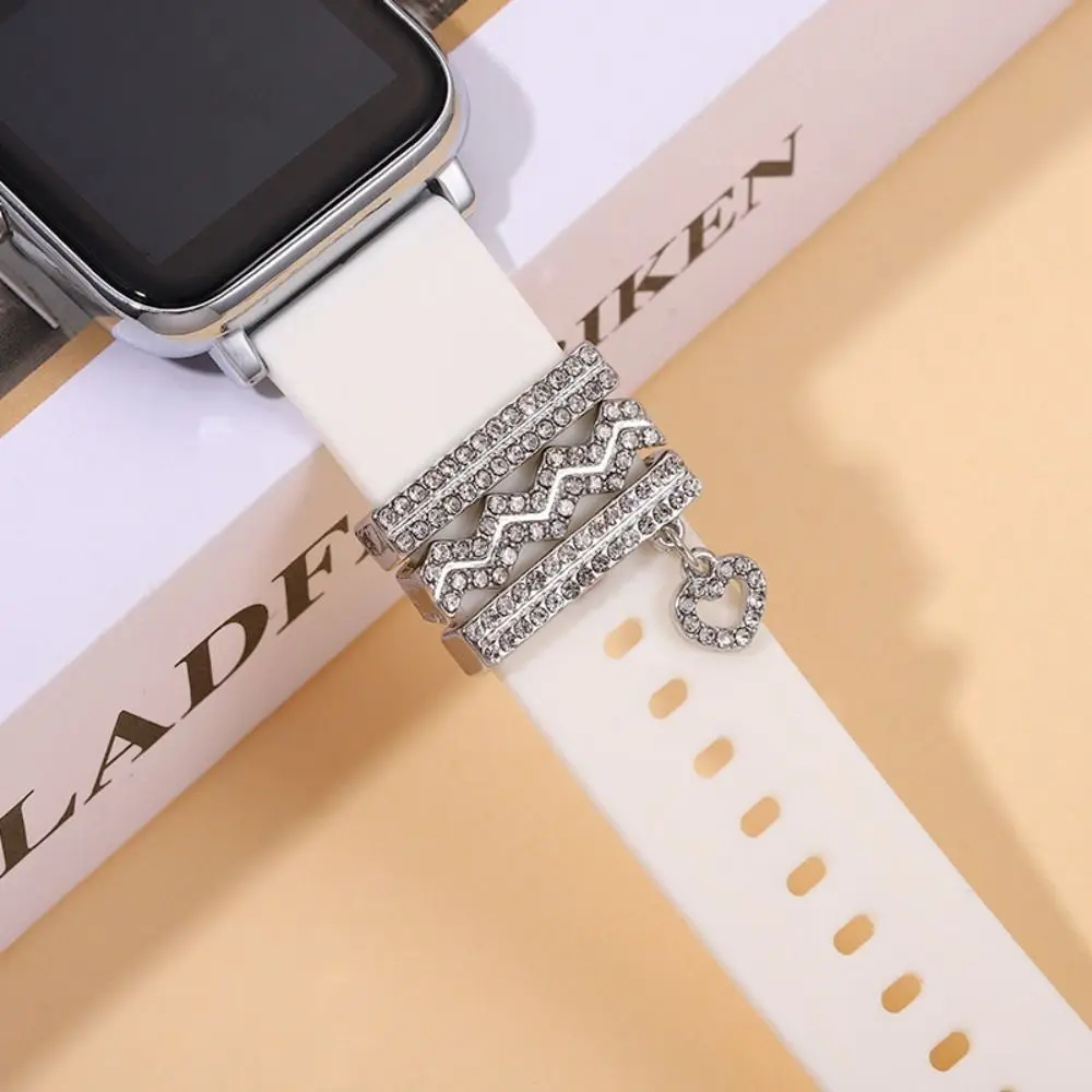 For iwatch Bracelet Silicone Ring Diamond Ornament Charms For Apple Watch Band Water Ripples Metal Watch Decorative Ring