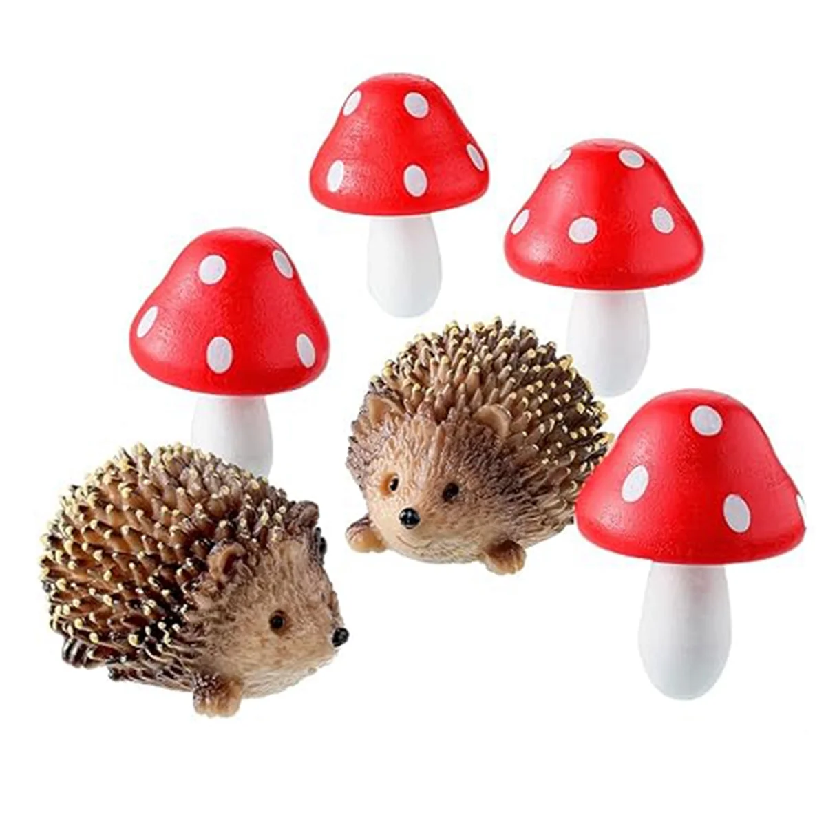 Garden Fairy Accessories Resin Hedgehogs and Wood Mushroom Miniature Decorations for Bonsai Craft