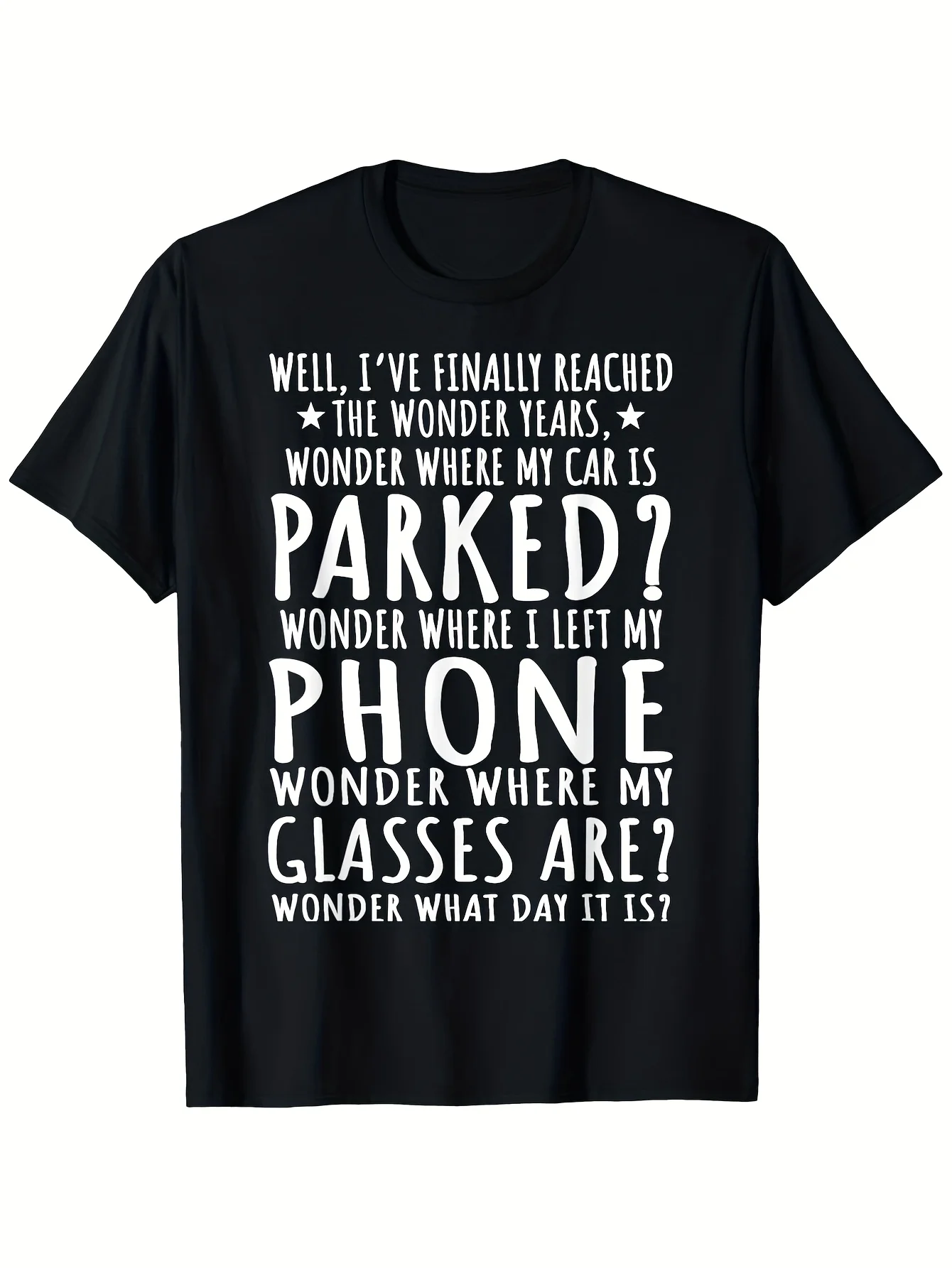 

Funny "Confused ElderlySlogan Short-Sleeve T-ShirtTHE WONDER YEARSHumorous Printed Crew Neck Top, Black Casual Men's Half-Sleeve