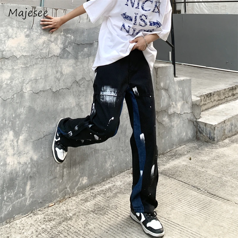 

Jeans Men Splash-ink Patchwork American Retro High Street Hip Hop Mopping All-match Fashion Popular Harajuku Trousers Autumn New