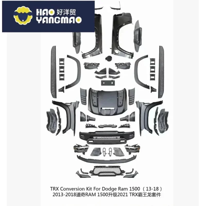 Suitable for 2013-18Y Ram 1500 2500 Upgrade to 2021 TRX Car Body Parts Conversion Kit Accessories Bumper Headlight Dodg