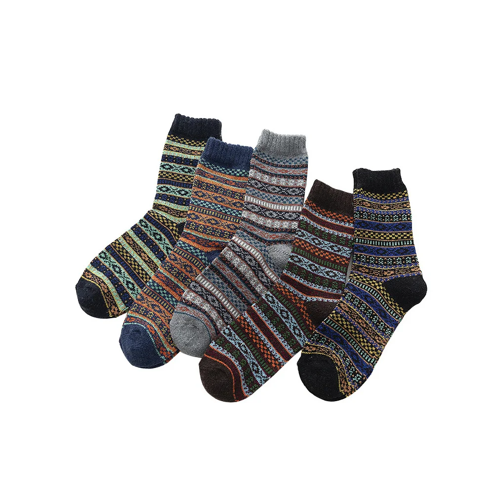5Pairs Women Socks National Style Warm Wool Socks Vintage Winter Mid-Calf Length Soft Breathable Durable Practical