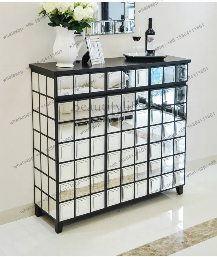 YJ   Mirror Shoe Cabinet Creative Furniture Modern Simple Shoe Cabinet European-style Secret Cabinet Foyer Living Room Designer