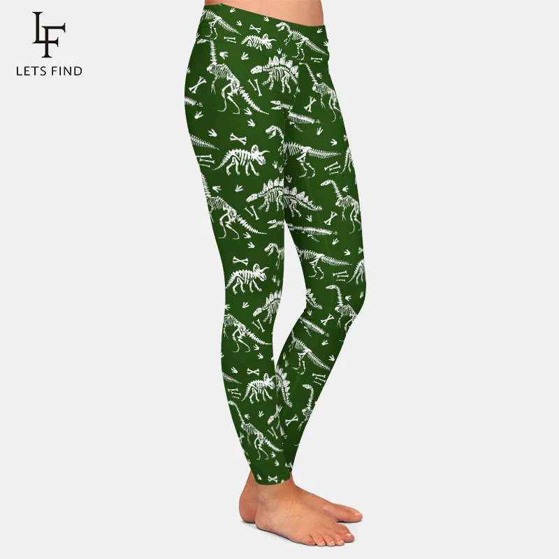 LETSFIND-mallas elásticas de longitud completa para mujer, leggings con Estampado de dinosaurios, calzas sexys de cintura alta para Fitness