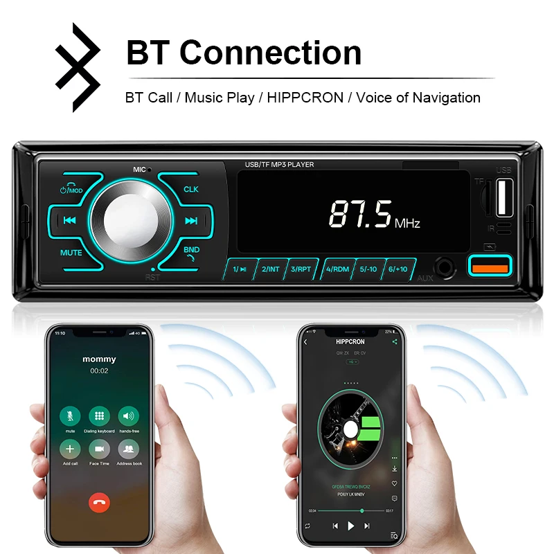HIPPCRON 6 IN1 Auto 1DIN Radio Audio Stereo MP3-Player BT5.1 Multimedia Digital Stereoanlage für Auto Universell Farbig Aux-Eingang USB – Detail 3