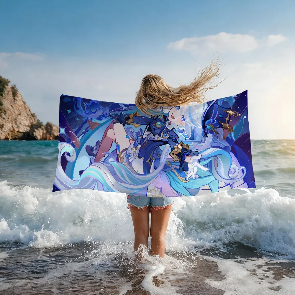 Game Genshin Impact Neuvillette Furina Towel Shower Sauna Travel Spa Quick Dry Gym Accessories Soft Large Beach Towels