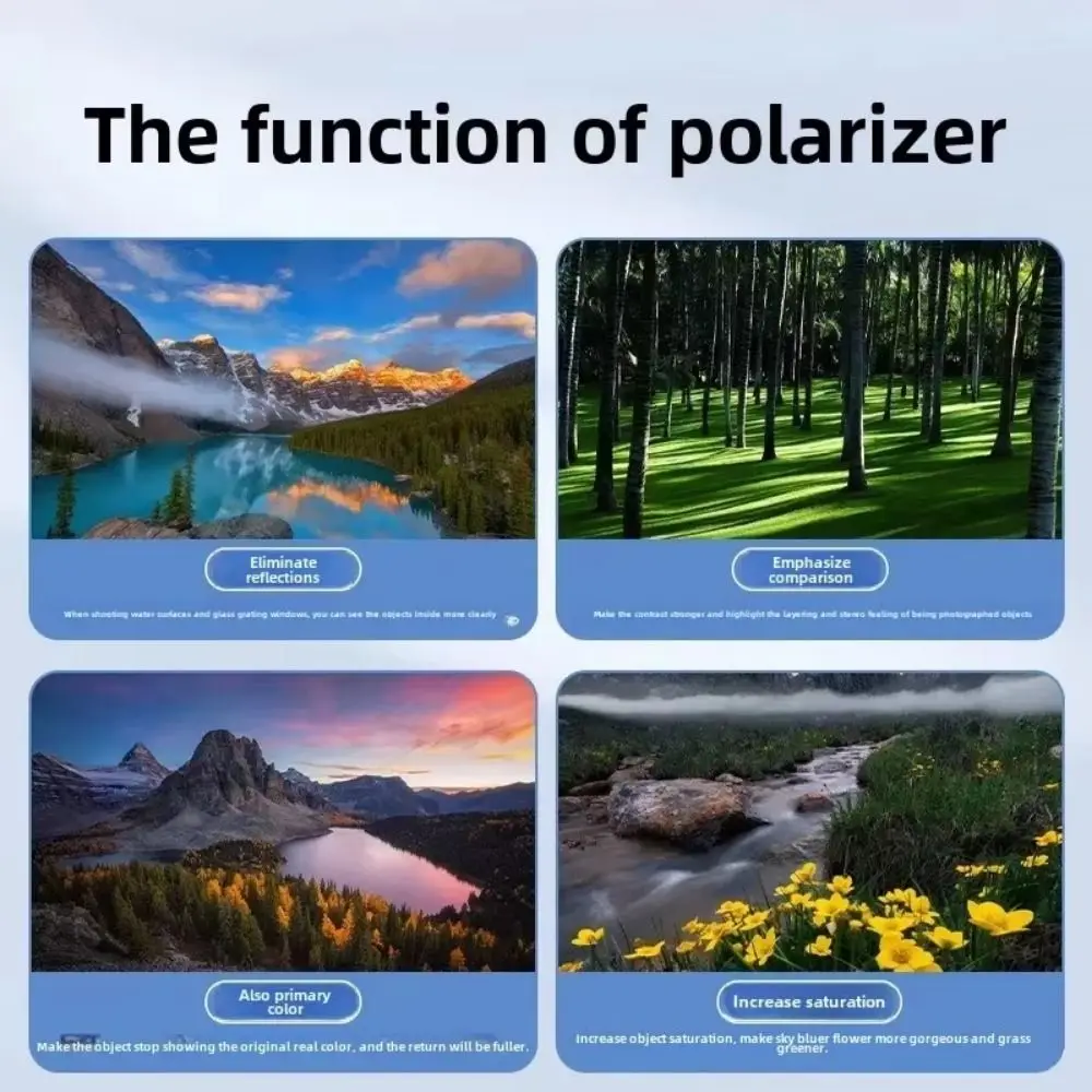 52mm Mobile Phone Polarizing Filter High-definition Clip-On CPL Filter with Clip Reduce Glare Remove Reflections