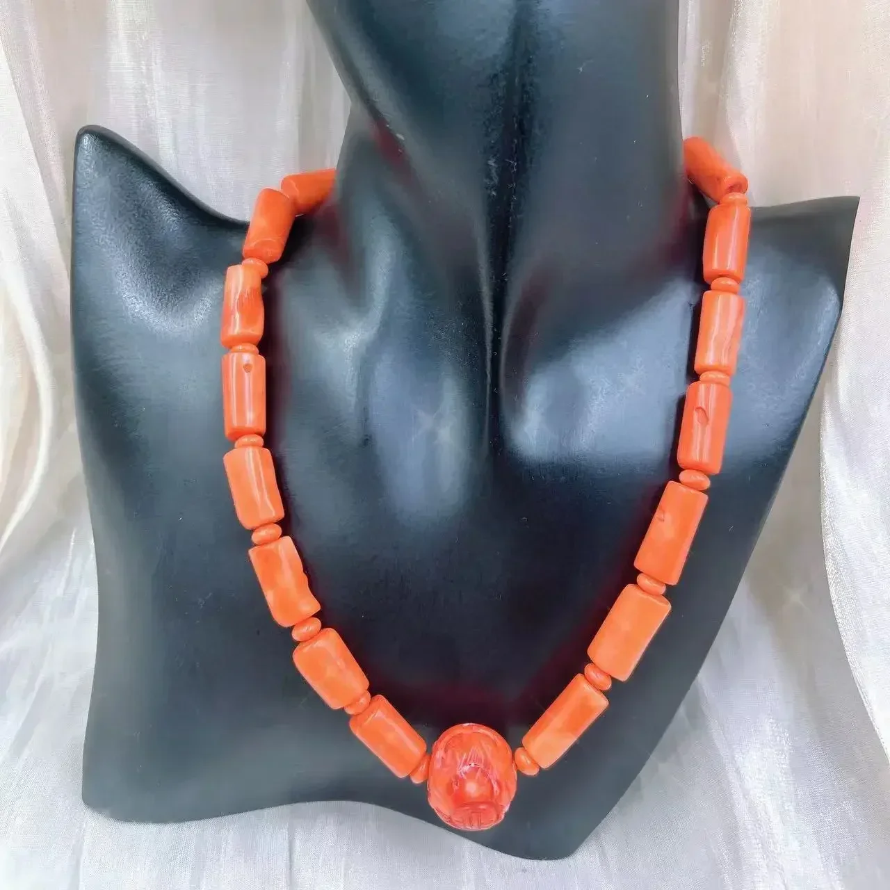 10-14mm 4x7mm 17-20inch  Vintage Big Natural Sea Bamboo Coral Hot Sale Orange Coral Necklaces Nigerian Prom Wedding Necklace