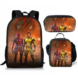 Deadpool & Wolverine Backpacks Pencil Case Lunch Bag Set Kids Marvels Action Figures School Bags Stationery Box Children Gift