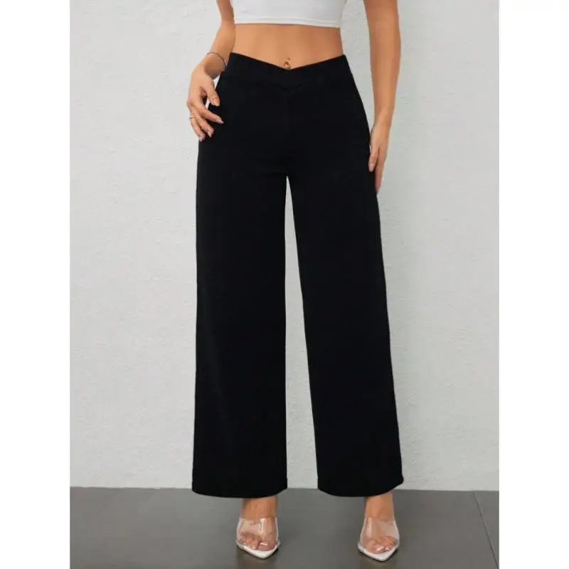 

Ele Cross Cut Straight Leg Pants for Women Casual High Waist Line Z 70586 Sle Ci Walk Vintage Nine Points Trousers