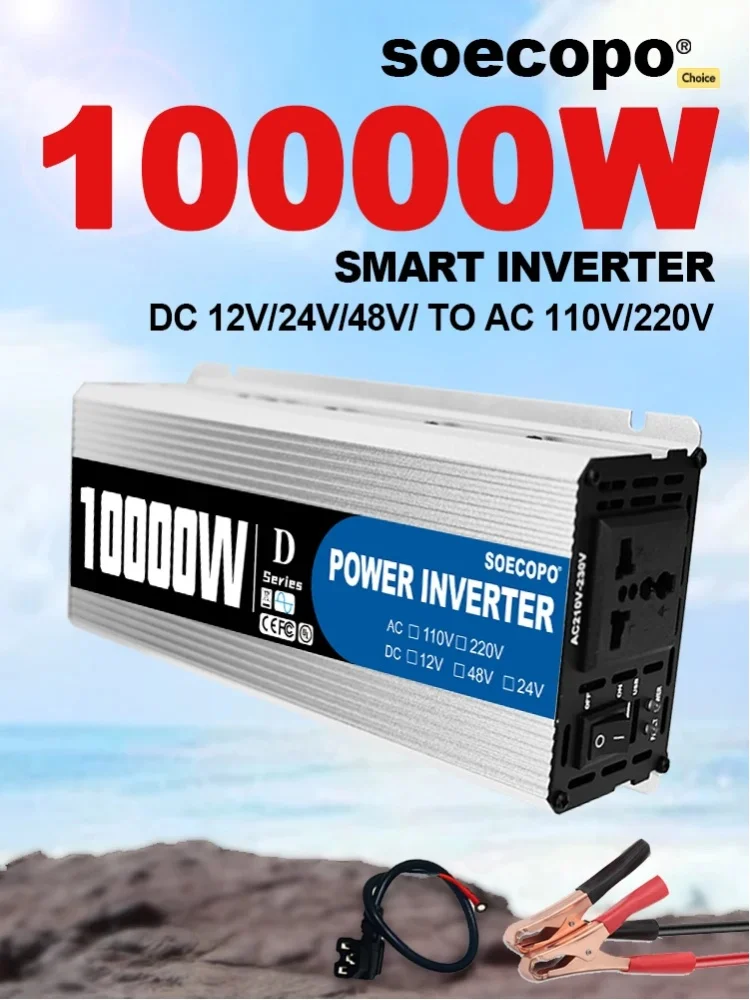 SOECOPO 10000W Peak Smart Power Inverter, 1100W Nennleistung DC12V zu AC220V Spannungswandler, Unterstützt TV, Ventilator, Kühlschrank, Laptop, Haushaltsgeräte, Polen-Lager Schneller Versand für