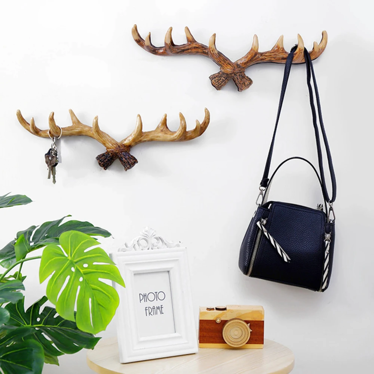 

vintage Resin antler key hook/holder wall mounted cap coat hanger/rack home decorative Animal deer horn wall hook for hanging