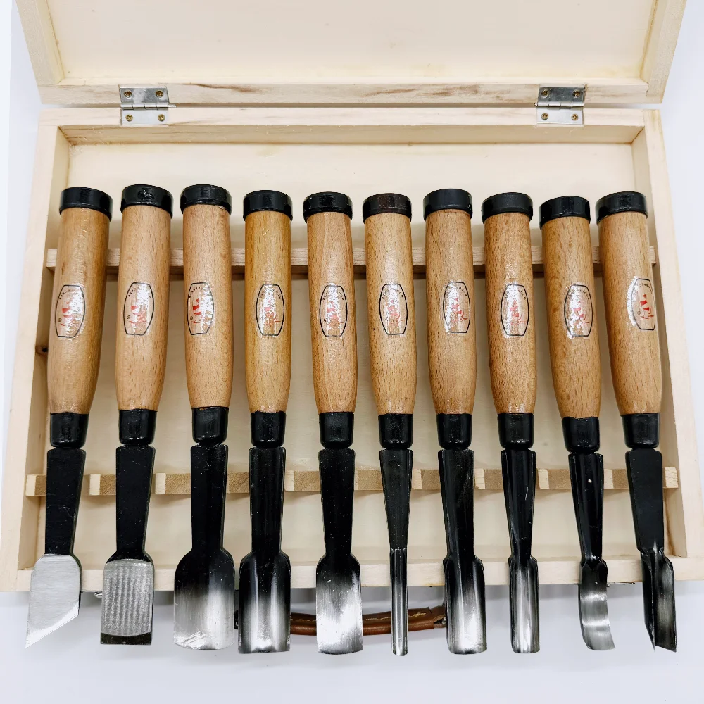 10pcs Wood Chisels Set Dry Hand Wood Carving Chip General Detail Knives Tool