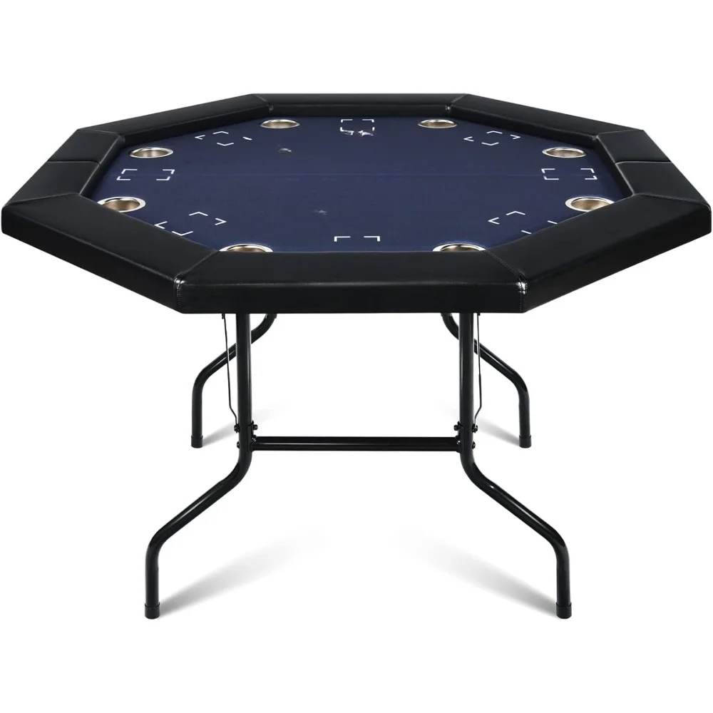 

8 Player Octagonal Folding Portable Texas Holdem Table with Water-Resistant Cushioned Rail, 8 Stainless Steel Cup Holders