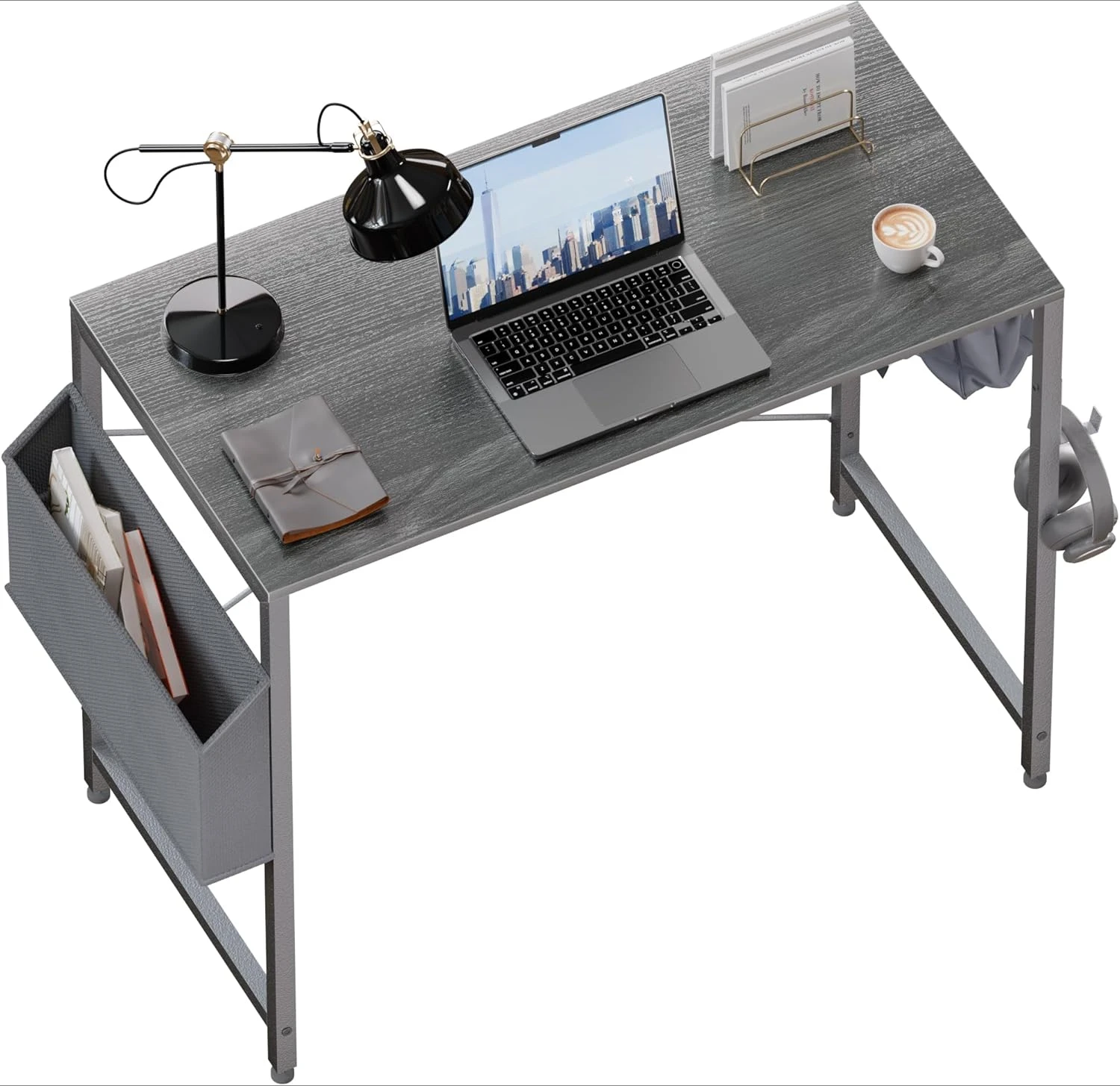 32 inch small space computer desk with storage bag, home office desk with headphone hook, small study desk