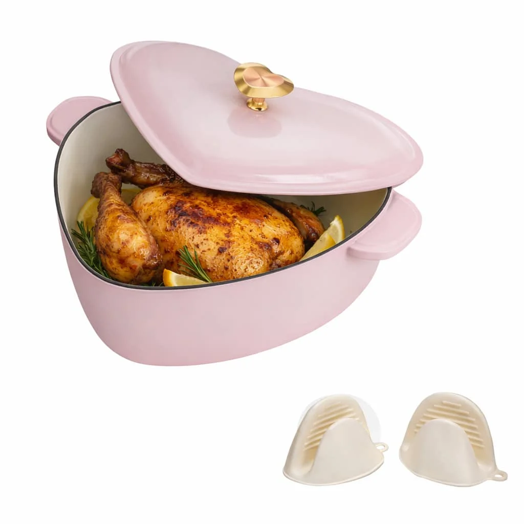 

Enameled Cast Iron Heart-Shaped Cooking Pot, 24 Cm Inner Diameter, 4 QT, Gold Heart‑Shaped Handle, Pink Gradient Finish