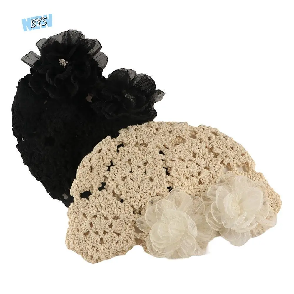 

Retro Hollow Out Crochet Hollow Flower Knitted Hat Warm Thin Warm Beanies Hat Pullover Wool Knit Cap Girls