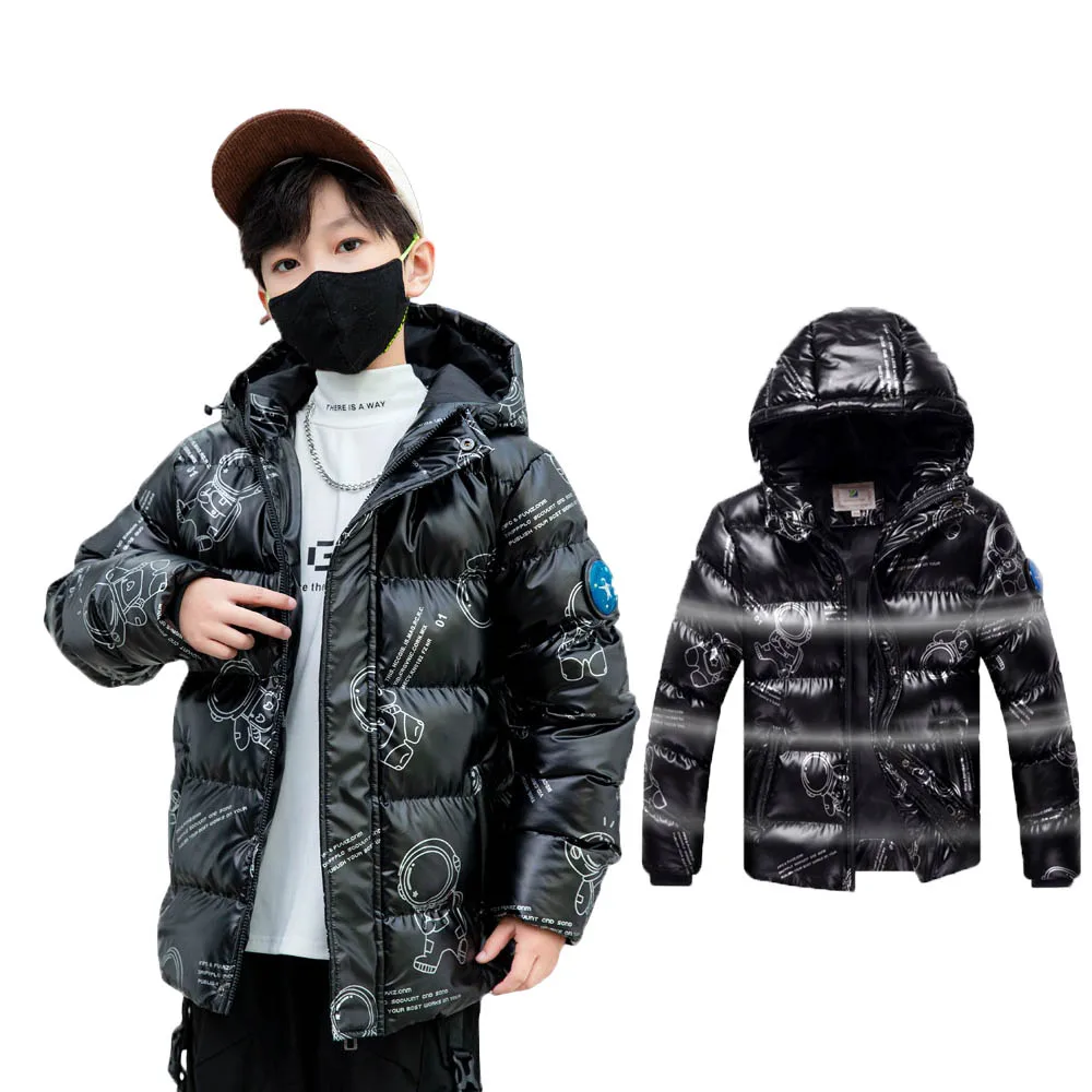 

Handsome Boys Astronaut Print Cotton Padded Outwear Gentleman Kids Winter Thick Warm Windproof Waterproof Cotton Content Coat
