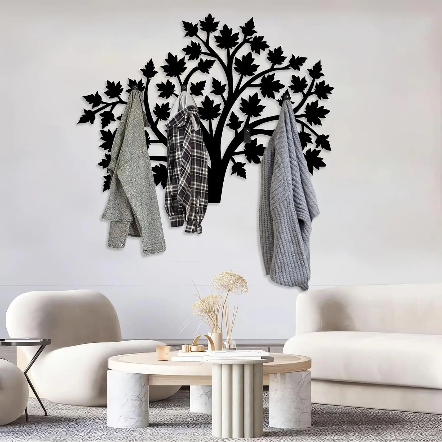Maple Tree Metal Coat Rack, Tree of Life Wall Art, Rustic Leaves Wall Mount