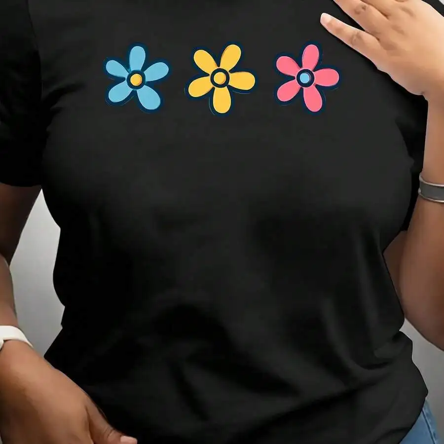 

Womens Plus Size Round Neck Short Sleeve T-Shirt Comfortable Elastic Polyester Casual Tee