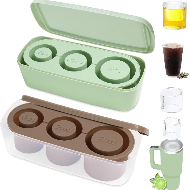 

Ice Cube Tray Mold for Stanley Cup, Silicone Ice Cube Maker With Lid for 30-40oz Tumbler Chilling Whiskey, Cocktails, Drinks