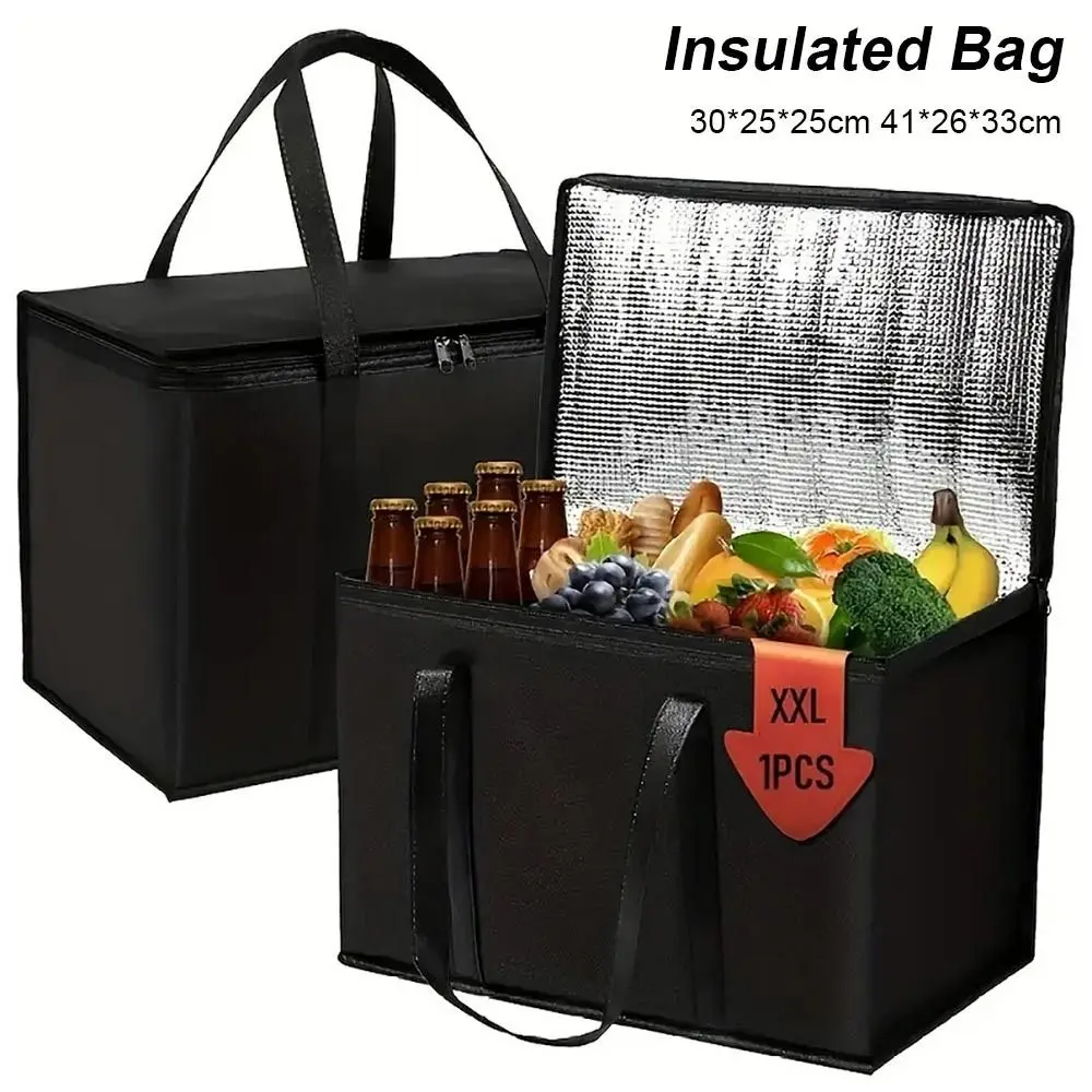 1Pcs Durable Large Capacity Insulated Bag Portable Zipper Tin Foil Food Bag 40L Refrigerated Bag Picnic Camping