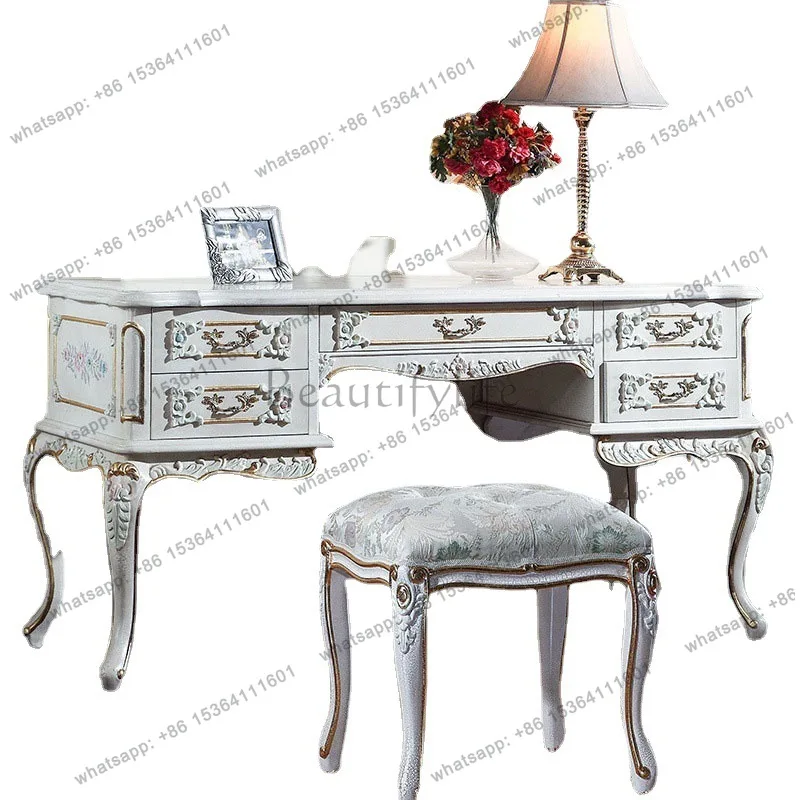 French Classical European Birch Carved Furniture Multi-drawer French Dresser European Desk