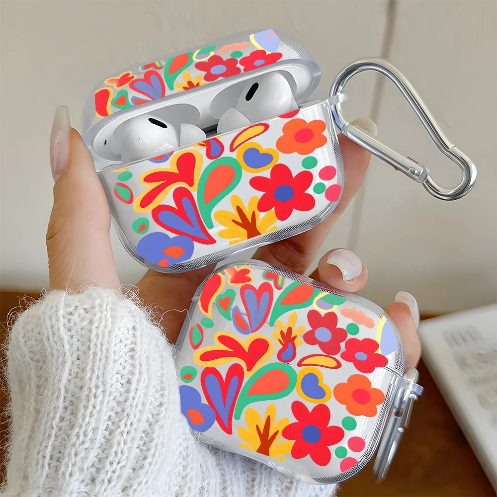 Colorful Abstract Floral Clear Earphone Case for AirPods 4/2/3/1 Earbuds Case For AirPods Pro 2/Pro 3/Pro TPU Protective Cover view 2