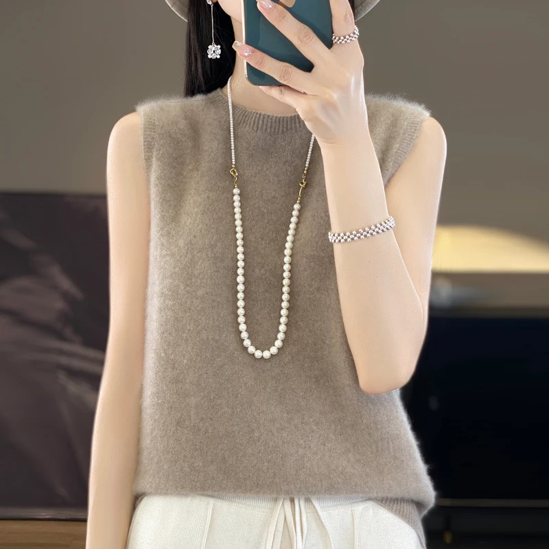 ZYCZCXX 100% Merino Wool women\'s sleeveless pullover O neck sweater Korean fashion simple basic sweater women\'s knitted T-shirt