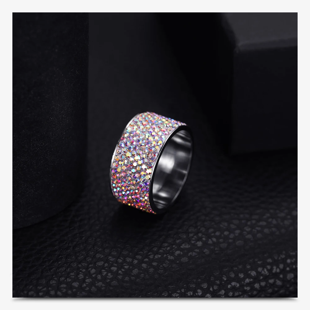 Wholesale 8 row Crystal Rings for Women Austria Crystal Ring Stainless Steel Bijoux For Women Wedding Jewelry