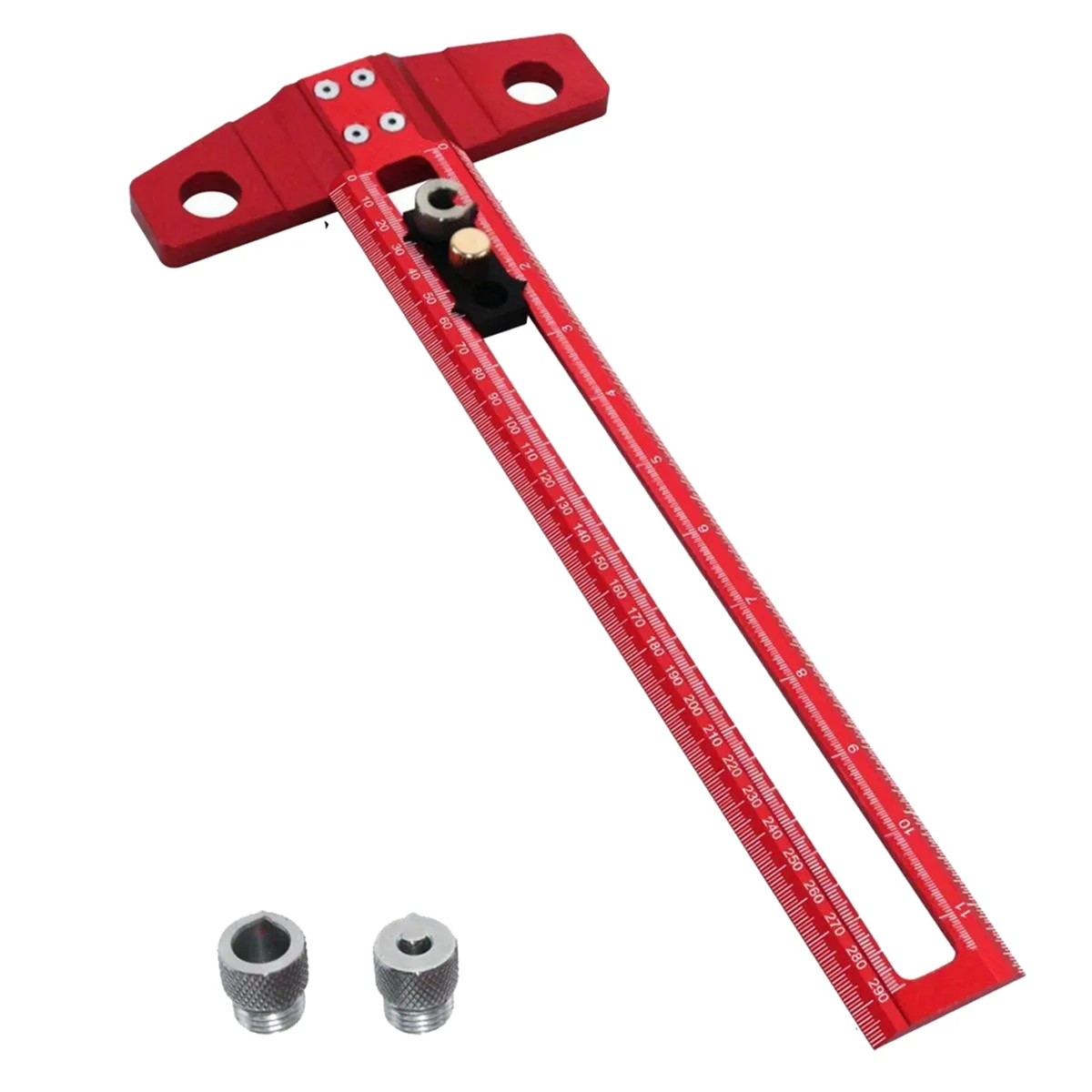 T61C_Woodworking 2-in-1 Drilling Positioning Scoring Ruler Scriber 30cm