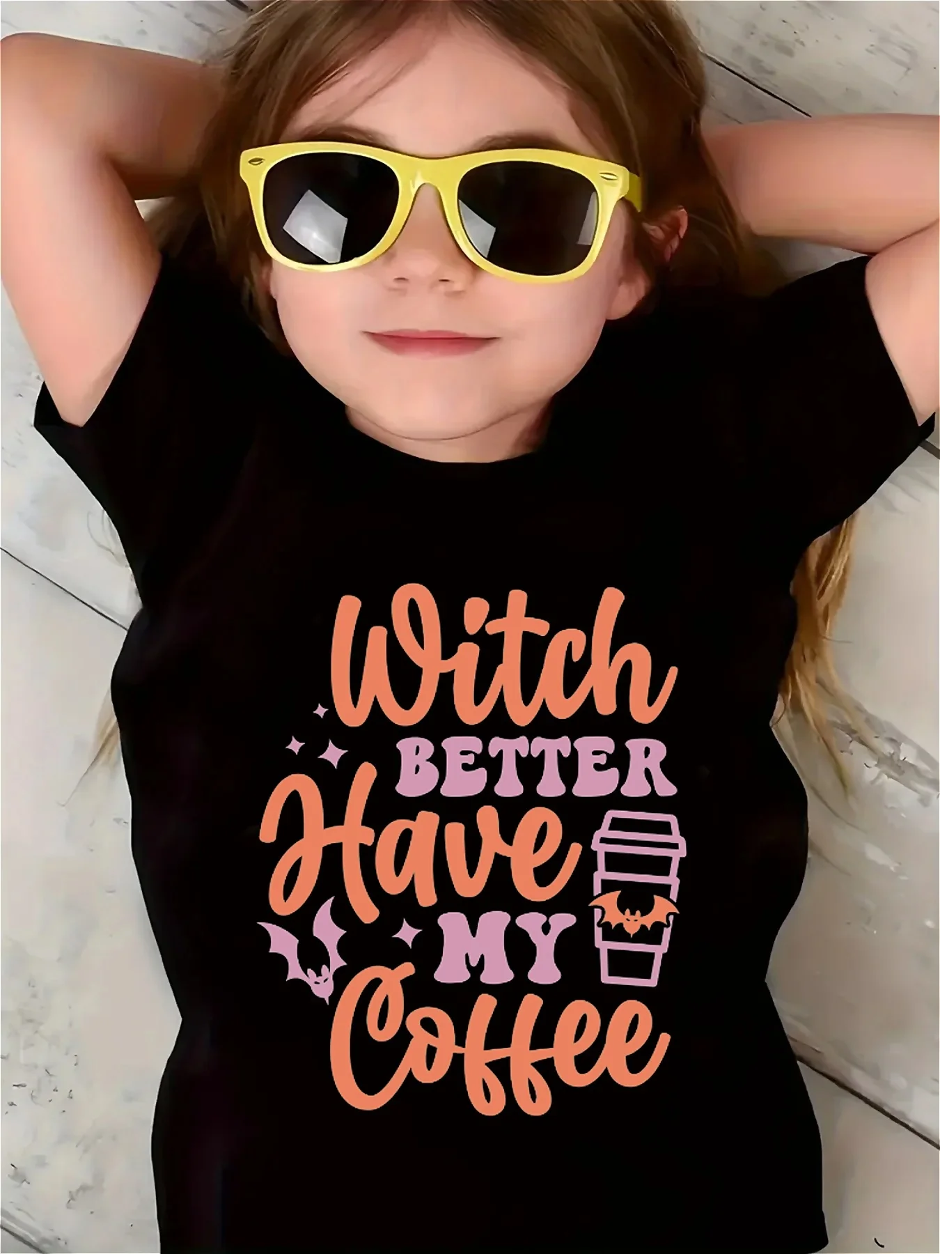 

Halloween girl T-shirt witch have my candy letter printed bat pattern printed fashionable casual round neck short sleeved top