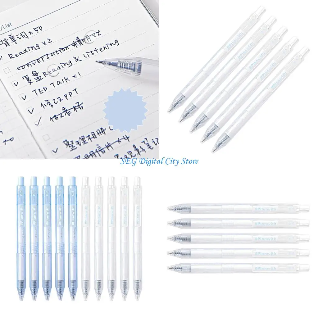 

U75B 5PCS Retractable Gel Inks Pen 0.5MM Tip Refillable Gel Pen for Journaling Noting