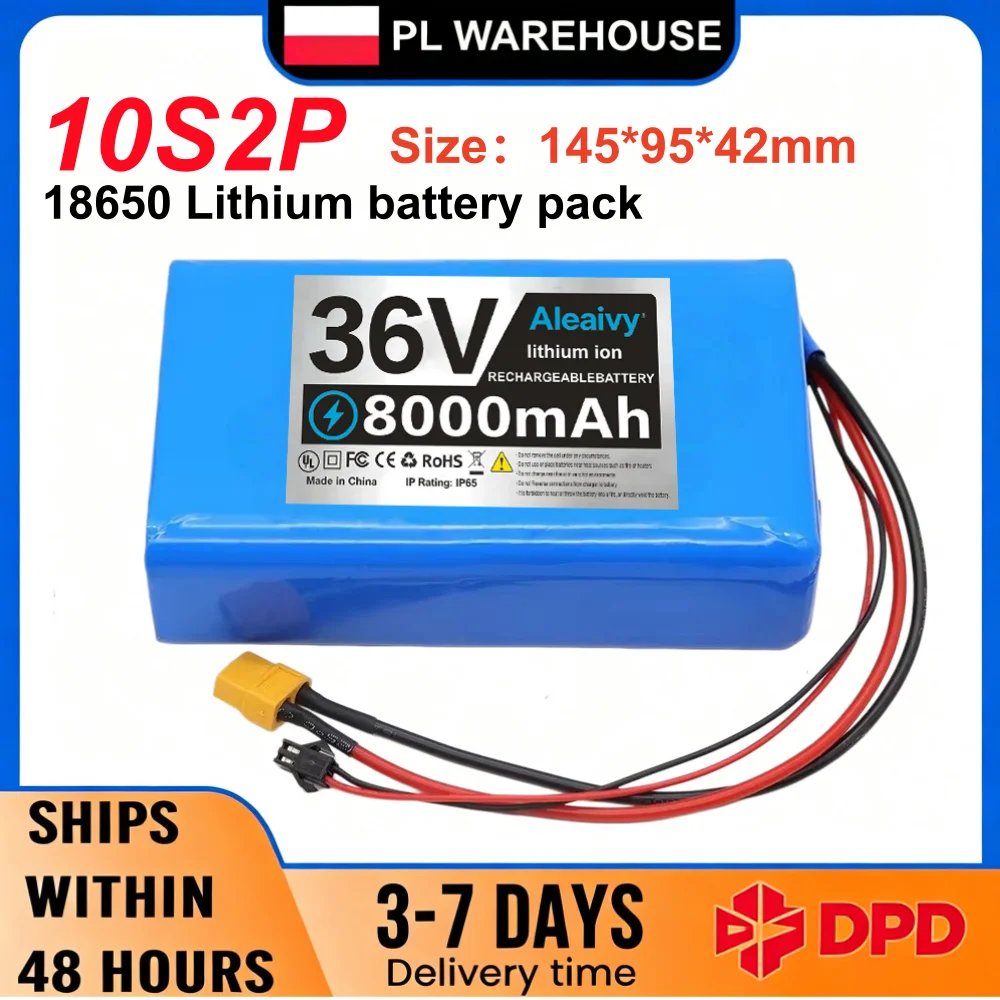 Image of 36V 10S2P 8000mAh 18650 Li-Ionen-Akku mit integriertem BMS, wiederaufladbarer Lithium-Akku, stabiler Ersatzakku für Elektroroller, E-Fahrrad, RC-Spielzeug, multifunktionales Ersatzzubehör