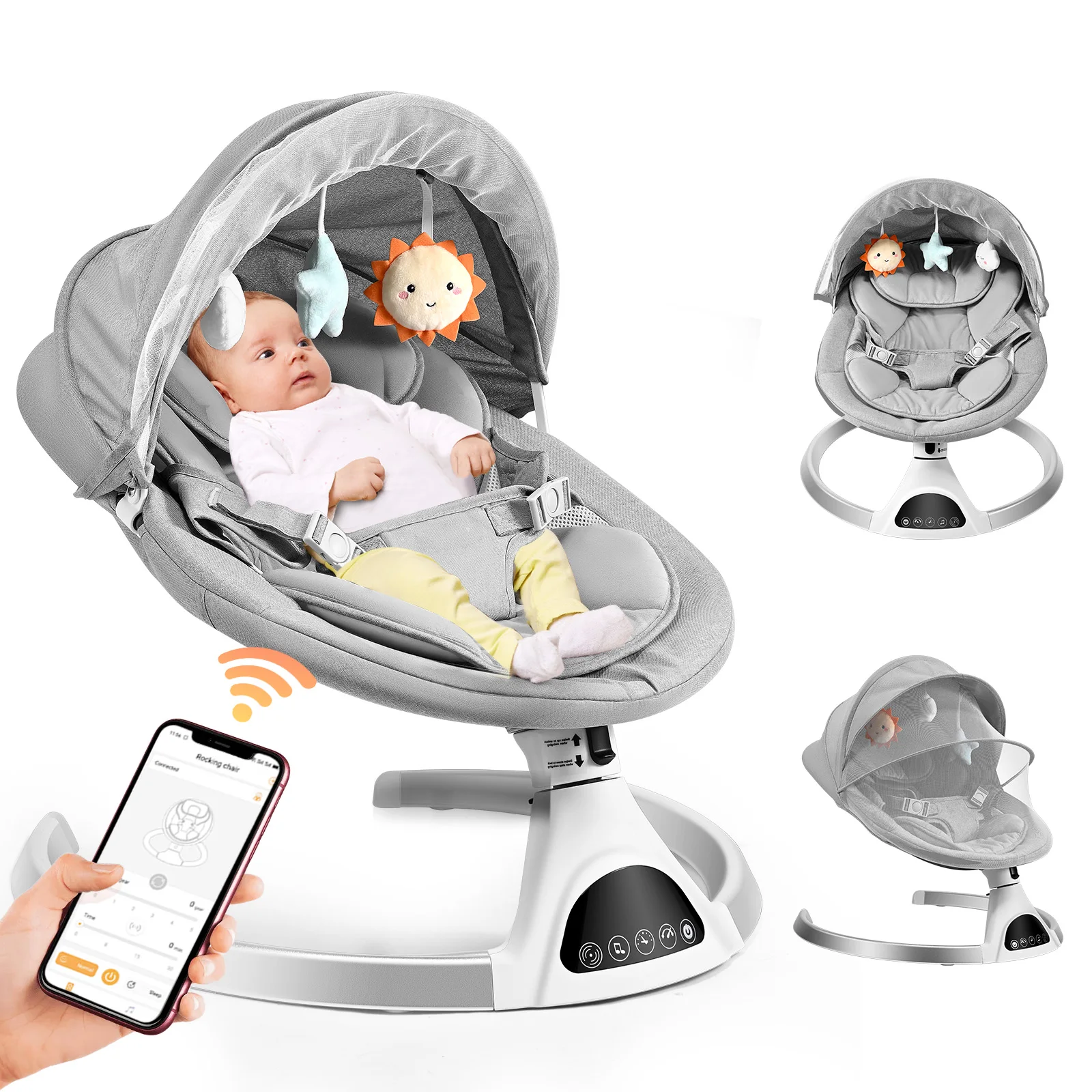 Baby Swing for Infants Toddler Portable Timing Function 5 Swing Speeds Bluetooth Touch Screen Music Speaker Lullabies Carabiner