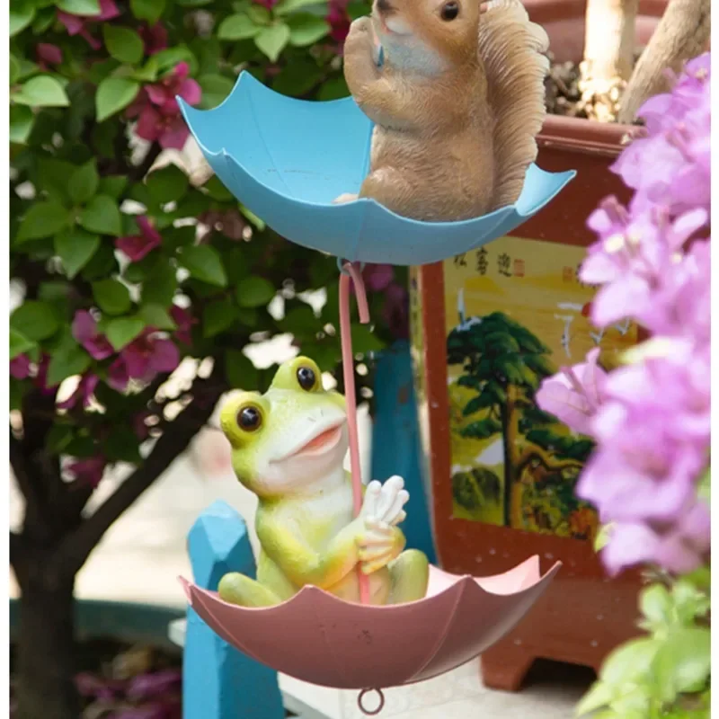 Creative Umbrellas Decor Ornaments Resin Squirrels Simulated Animals Flower Pots Craft Accessories Courtyard Lawn Frog Pendant