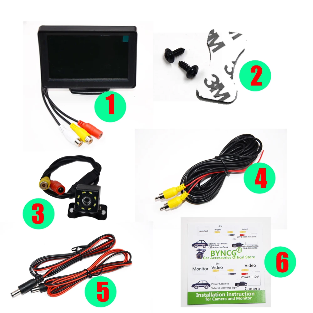 Parking Car Rear View Camera Wide Degree 4.3 Inch  TFT LCD Color Display Monitor Waterproof Night Vision Reversing Backup