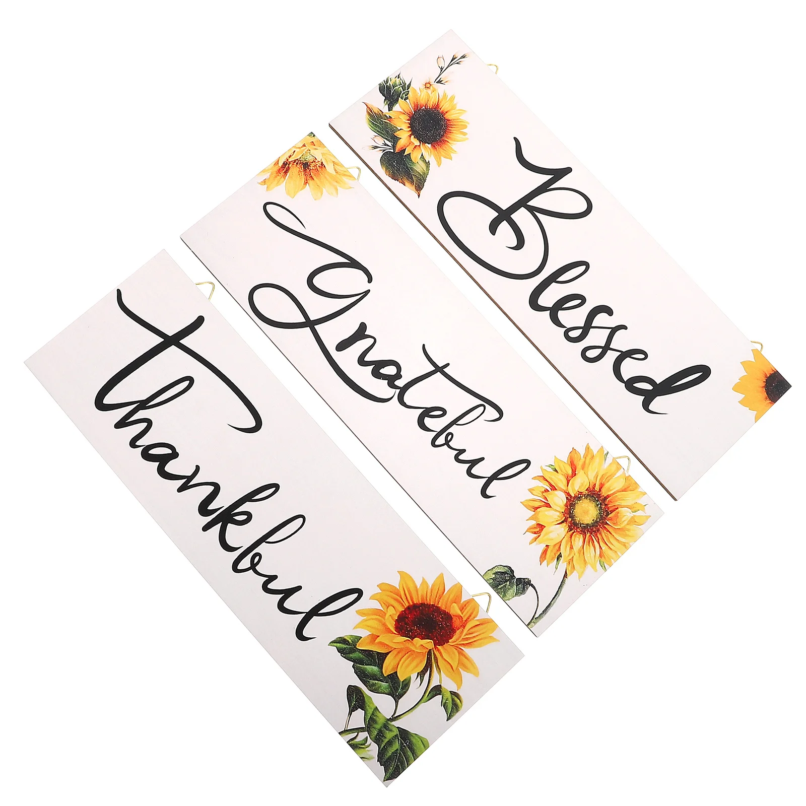 3 Pcs Wall Hanging Sunflower Board Decorations for Home Wooden Thankful Grateful Blessed Signs