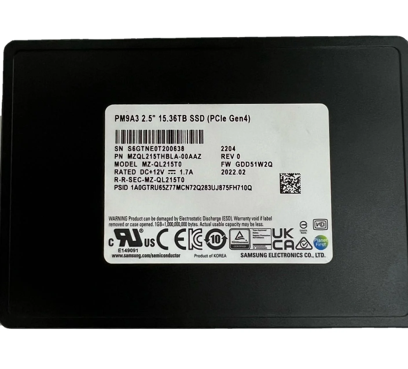 Original nivel empresarial 15,36 TB SSD MZQL215THBLA-00A07 2,5 \ "U.2 SED unidad de estado sólido para computadora portátil incluye SATA