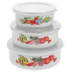 3PCS Enamel Bowls Set Large Medium Small Food Storage Preservation Bowls Kitchen Dining Multifunctional Salad Soup Pasta Rice