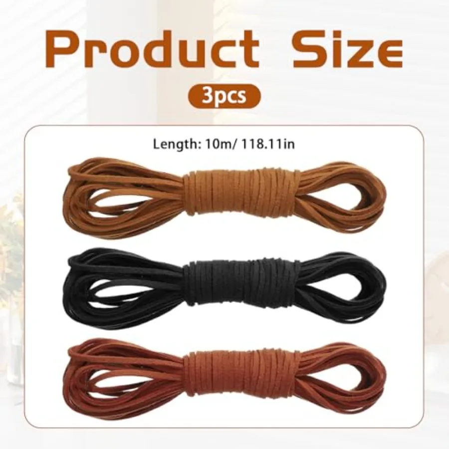 32.8 Yards 3 Bundles Leather Cord String, Flat Suede Leather Strips Leather Cord Rope String for Jewelry Making Beading Necklac