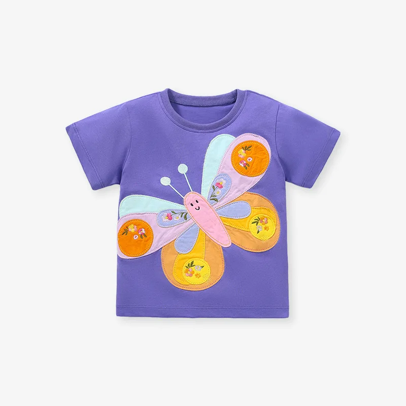 Little maven Clothes Child Girls Summer Kids Tops Tees Shirts Cotton Cartoon Butterfly Children\'s Clothing Cotton